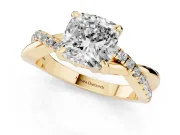 Cushion Cut Pavé Twist Engagement Ring Setting | Crossover Band | Yellow Gold