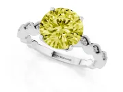 Fancy Yellow Round Cut Diamond Solitaire Ring Set in Silver with Infinity Twist Pavé Band