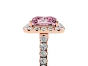 Princess Cut Halo Engagement Ring Setting for a Fancy Pink Lab-Grown Diamond | Pave Shoulders | Rose Gold