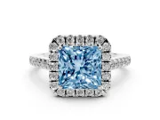 Princess Cut Halo Engagement Ring Setting for a Fancy Blue Lab-Grown Diamond | Pave Shoulders | Sterling Silver