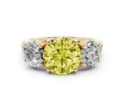 Round Three Stone Engagement Ring Setting for a Fancy Yellow Lab-Grown Diamond | Accented Shoulders | Yellow Gold