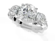 Round Three Stone Engagement Ring Setting | Tapered Pave Band | White Gold