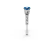Fancy Blue Cushion Cut Diamond Three-Stone Ring Set in Silver with Round Side Stones and Pavé Band