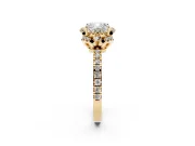 Cushion Cut Diamond Halo Pavé Band Ring Set in Yellow gold with Prong-Held Center