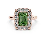 Emerald Cut Claw Corner Halo Engagement Ring Setting for a Fancy Green Lab-Grown Diamond | Slim Plain Band | Rose Gold