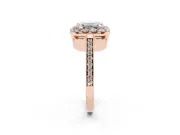 Emerald Cut Diamond Floral Halo Ring Set in Rose gold with Pavé Band and Prong Setting