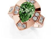 Fancy Green Pear Cut Diamond Milgrain Halo Ring Set in Rose gold with Split Shank