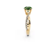 Fancy Green Round Cut Diamond Twist Band Solitaire Set in Yellow gold with Pavé Accents and Prong Setting