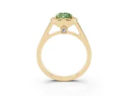 Fancy Green Pear Cut Diamond Halo Solitaire Ring Set in Yellow gold with Pavé Band and Bezel Setting