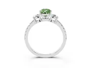 Fancy Green Three-Stone Pear Cut Diamond Pavé Band Ring Set in Platinum with Prong Setting