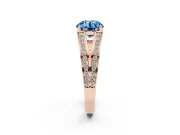 Fancy Blue Round Cut Diamond Split Shank Ring Set in Rose gold with Pavé Band and Prong Setting