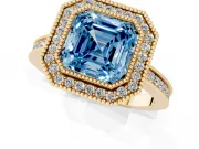 Asscher Cut Milgrain Halo Engagement Ring Setting for a Fancy Blue Lab-Grown Diamond | Yellow Gold