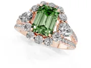 Emerald Cut Scalloped Halo Engagement Ring Setting for a Fancy Green Lab-Grown Diamond | Pear Side Stones | Rose Gold