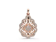 Round Lab-Grown Diamond Vintage Filigree Cluster Pendant Necklace | Pavé Teardrop Frame | Rose Gold