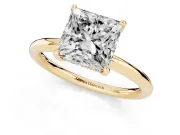 Princess Cut Diamond Solitaire Ring Set in Yellow gold with Thin Band and Prong Setting
