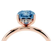 Fancy Blue Radiant Cut Diamond Solitaire Engagement Ring Set in Rose gold with Prong Setting and Polished Band