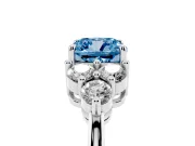 Cushion Cut Cluster Side Stone Engagement Ring Setting for a Fancy Blue Lab-Grown Diamond | Plain Band | White Gold