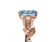Emerald Cut Leaf Solitaire Engagement Ring Setting for a Fancy Blue Lab-Grown Diamond | Rose Gold
