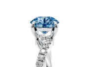 Fancy Blue Round Cut Diamond Twist Band Solitaire Set in Silver with Pavé Accents and Prong Setting