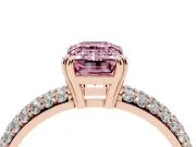 Emerald Cut Three Row Pave Engagement Ring Setting for a Fancy Pink Lab-Grown Diamond | Rose Gold