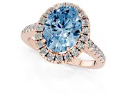 Oval Raised Halo Engagement Ring Setting for a Fancy Blue Lab-Grown Diamond | Pave Band | Rose Gold