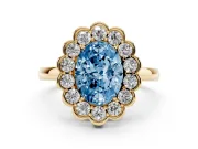 Oval Scalloped Cluster Halo Engagement Ring Setting for a Fancy Blue Lab-Grown Diamond | Plain Band | Yellow Gold