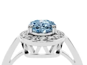 Oval Halo Engagement Ring Setting for a Fancy Blue Lab-Grown Diamond | Polished Halo Rim | White Gold