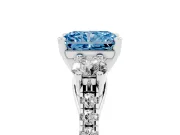 Fancy Blue Three-Stone Radiant Cut Diamond Pavé Band Ring Set in Silver with Prong-Set Trio