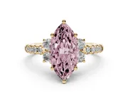 Marquise Side Stone Pave Engagement Ring Setting for a Fancy Pink Lab-Grown Diamond | Paired Round Accents | Yellow Gold