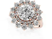 Round Floral Double Halo Engagement Ring Setting | Plain Band | Rose Gold