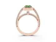 Fancy Green Oval Cut Diamond Halo Pavé Split Shank Ring Set in Rose gold with Prong Setting
