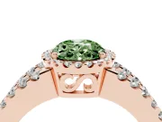 Fancy Green Oval Cut Diamond Halo Ring Set in Rose gold with Pavé Split Shank and Prong Setting