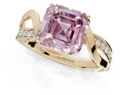 Asscher Cut Bypass Solitaire Engagement Ring Setting for a Fancy Pink Lab-Grown Diamond | Pavé Strands | Yellow Gold