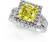 Asscher Cut Halo Split Shank Engagement Ring Setting for a Fancy Yellow Lab-Grown Diamond | Round Side Stones | Platinum