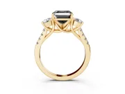 Fancy Black Three-Stone Asscher Cut Diamond Pavé Band Ring Set in Yellow gold with Prong-Set Trio