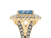 Emerald Cut Halo Split Shank Engagement Ring Setting for a Fancy Blue Lab-Grown Diamond | Pavé Strands | Yellow Gold