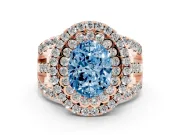 Oval Double Halo Split Shank Engagement Ring Setting for a Fancy Blue Lab-Grown Diamond | Pave Strands | Rose Gold