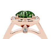 Fancy Green Round Cut Diamond Halo Solitaire Ring Set in Rose gold with Pavé Band and Bezel Setting