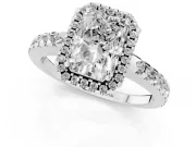Radiant Cut Halo Engagement Ring Setting | Half Pave Band | Platinum