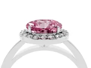 Fancy Pink Round Cut Diamond Halo Ring Set in Silver with Solitaire Band and Prong Setting