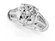 Heart Cut Diamond Vintage-Inspired Milgrain Ring Set in White gold with Accent Split Shank