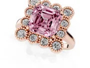 Asscher Cut Milgrain Cluster Halo Engagement Ring Setting for a Fancy Pink Lab-Grown Diamond | Plain Band | Rose Gold