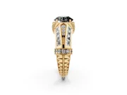 Fancy Black Round Cut Diamond Vintage-Inspired Milgrain Ring Set in Yellow gold with Accent Split Shank