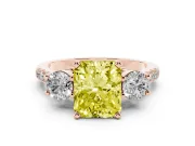 Radiant Cut Three-Stone Engagement Ring Setting for a Fancy Yellow Lab-Grown Diamond | Rose Gold