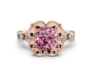 Cushion Cut Floral Engagement Ring Setting for a Fancy Pink Lab-Grown Diamond | Petal Frame and Side Stones | Rose Gold