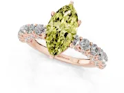 Fancy Yellow Marquise Cut Diamond Solitaire Ring Set in Rose gold with Shared Prong Pavé Band