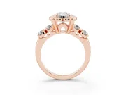 Emerald Cut Floral Engagement Ring Setting | Petal Frame and Side Stones | Rose Gold