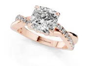 Cushion Cut Diamond Twist Band Solitaire Set in Rose gold with Pavé Accents and Prong Setting