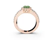 Fancy Green Oval Cut Diamond Halo Ring Set in Rose gold with Pavé Split Shank and Prong Setting