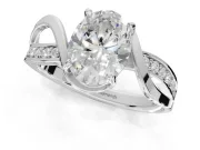 Oval Bypass Solitaire Engagement Ring Setting | Pavé and Plain Strands | White Gold